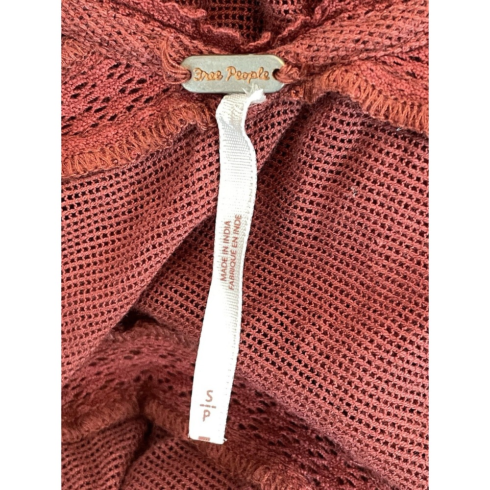 Free People Mesh Tiered Dress SZ S Berlin Maroon Long Sleeves (No Slip - Picture 8 of 8